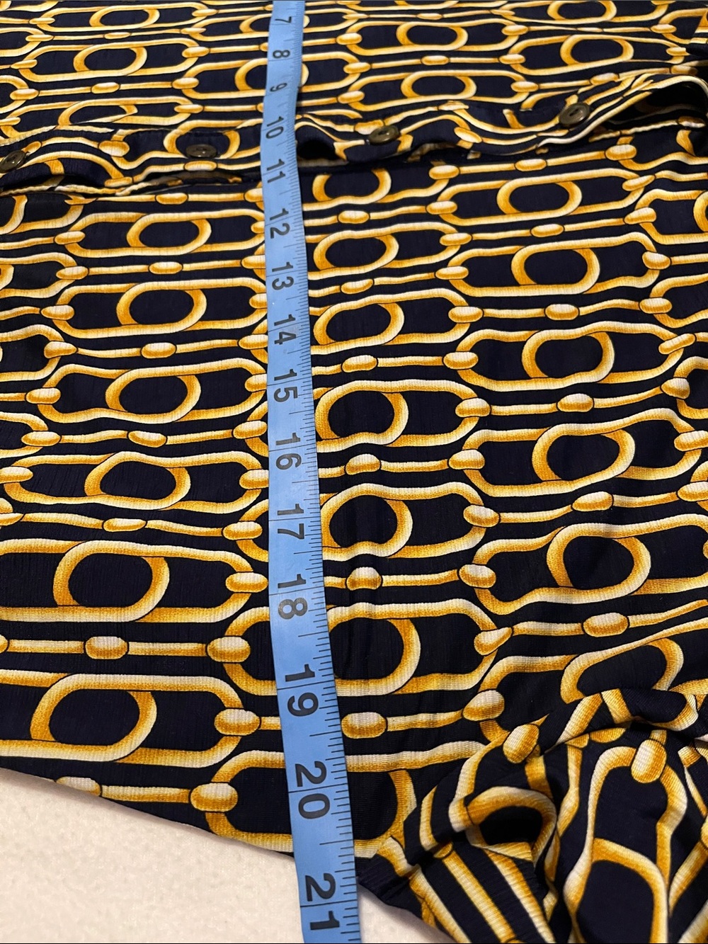 Anthropologie Navy and Gold Geometric Chain-Print Button-Down Shirt - Picture 4 of 7
